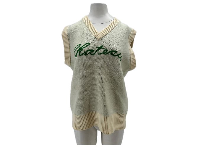 Autre Marque Ärmelloser Pullover creme und grün Weiß 