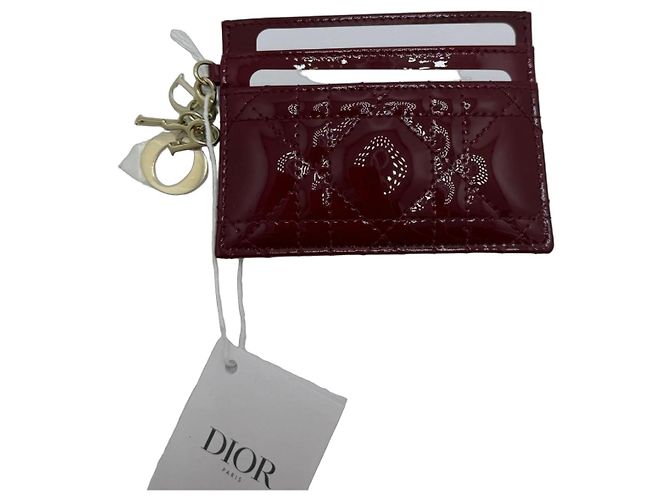 Dior Lady Dior Tarjetero Charol Bordeaux Burdeos