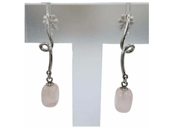 Pendientes de botón de cuarzo rosa 925 Tiffany & Co. Plata
