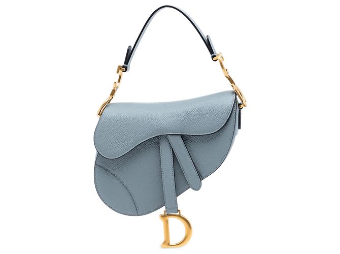 Bolsa Saddle em couro de bezerro granulado azul Dior Azul claro