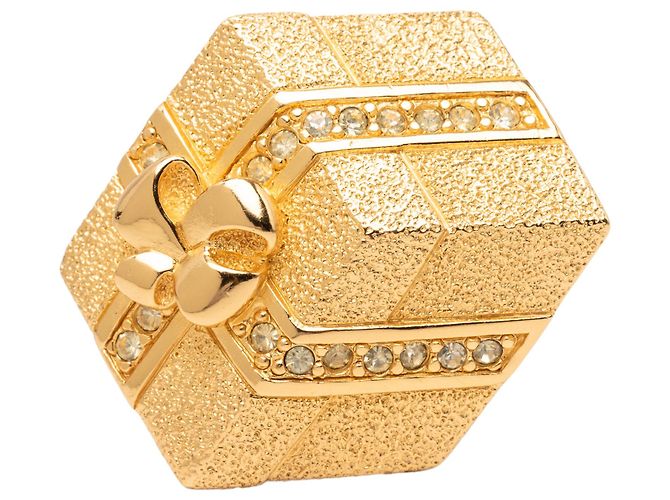 Broche Dior Gold Gold Plated Strass Hexagonal Gift Box Doré