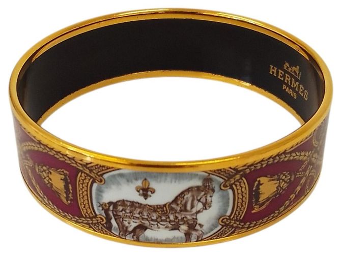 Hermès Pulsera de esmalte Hermes Enamel GM Cheval en Bordeaux Blanco Burdeos