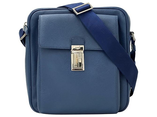 Sac à main en cuir Saffiano Prada Bleu