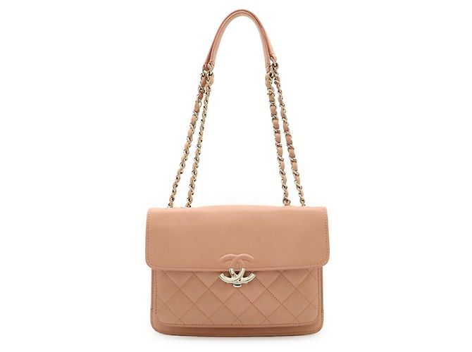 Bolsa de Ombro Chanel Half Coco Mark Double Chain Rosa