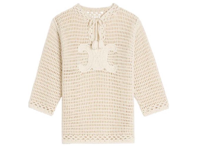 Céline Celine Baja Crochet-Wollpullover mit Triomphe-Logo Roh 
