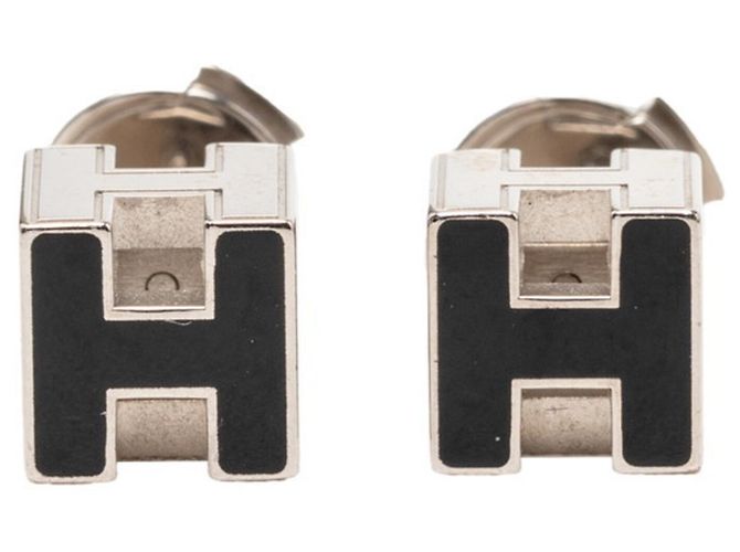 Hermès Orecchini a lobo Hermes Cage d'H H-Cube Nero Argento