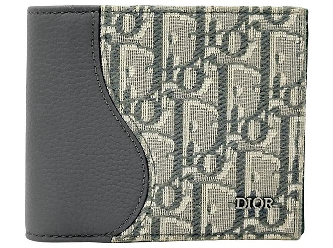 Christian Dior Leder-Bifold-Geldbörse in Grau Braun