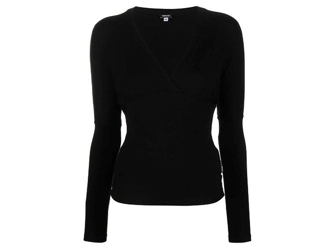 Versace Y2K schwarzer V-Ausschnitt-Pullover aus Viskose mit elastischem Oberteil