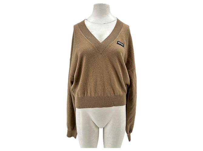 Rotate V-Ausschnitt Wollpullover camel Kamel 