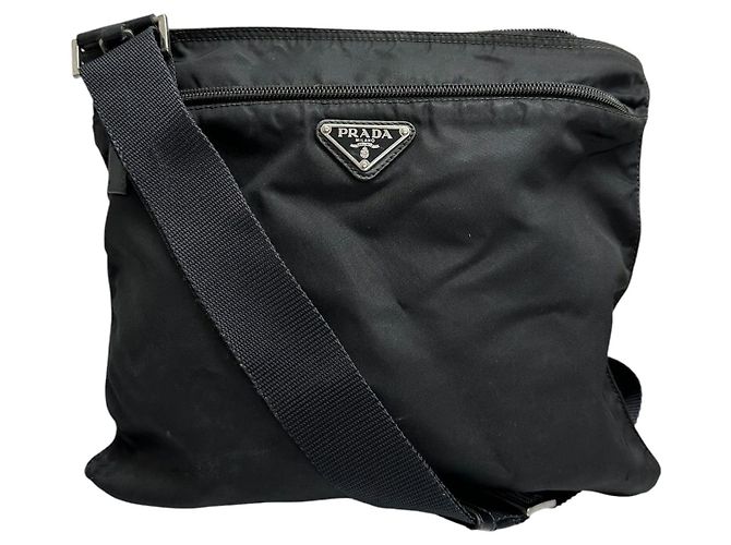 Borsa a Spalla Prada Nylon Tessuto Triangle Logo Nero