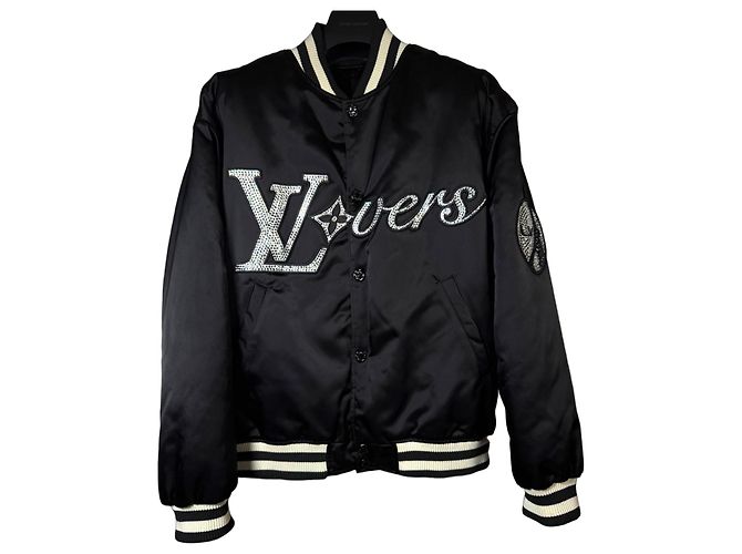 Louis Vuitton Pharrell Williams "LVovers" Rhinestone Baseball Jacket - Black