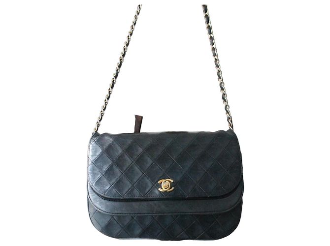 Chanel borsa Timeless Double Flap in pelle nera Nero