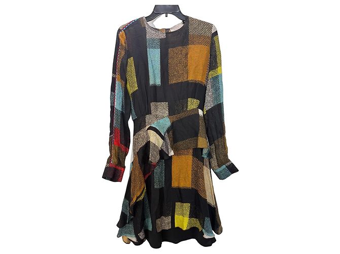 Preen by Thornton Bregazzi Vestido de seda estampado patchwork Castaño Negro Roja Azul Multicolor Verde Amarillo