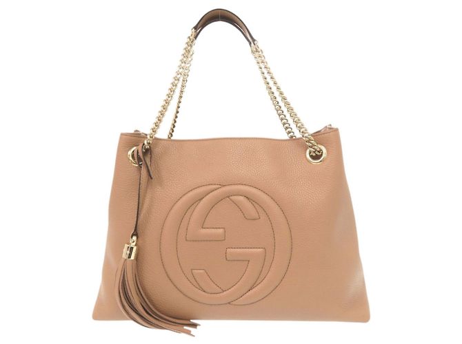 Sac cabas en cuir Gucci Soho Interlocking G Beige