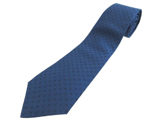 Louis Vuitton Neo Monogram Missime Silk Tie Blue
