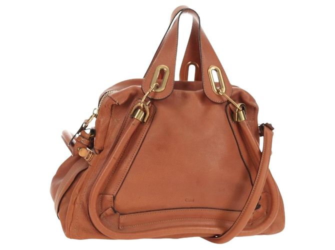 Chloé Bolsa Chloe Paraty de Couro 2way Marrom Dourado Auth am11700V