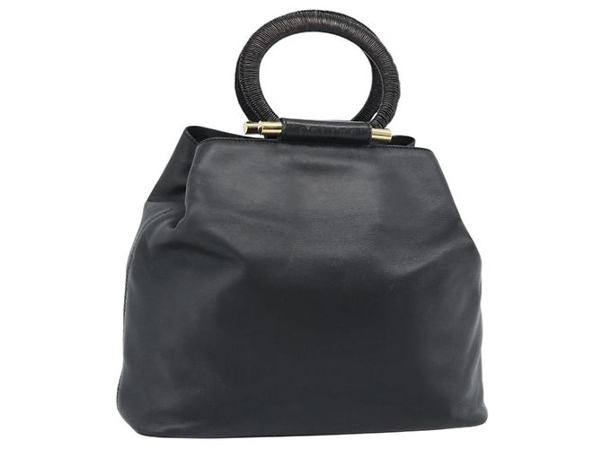 Céline Bolsa CELINE de couro preto e dourado Auth 183214