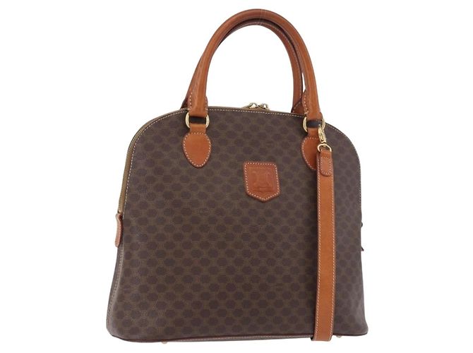 Céline Bolsa CELINE Macadam Canvas PVC Couro 2way Marrom Ouro Auth 183047 Dourado