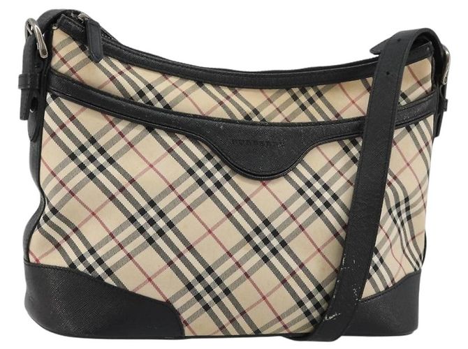 Borsa a Spalla BURBERRY Nova Check in Tela Beige Silver Auth 183677 Argento
