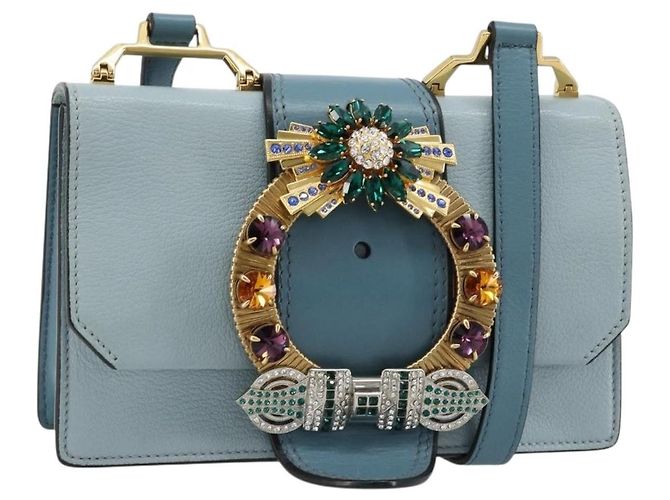Borsa a Spalla Miu Miu in Pelle Azzurro Oro Auth 183635M D'oro Blu chiaro