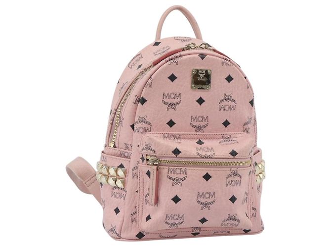 MCM Vicetos Logogram Rucksack PVC Leather Pink Gold Auth 182978 Golden