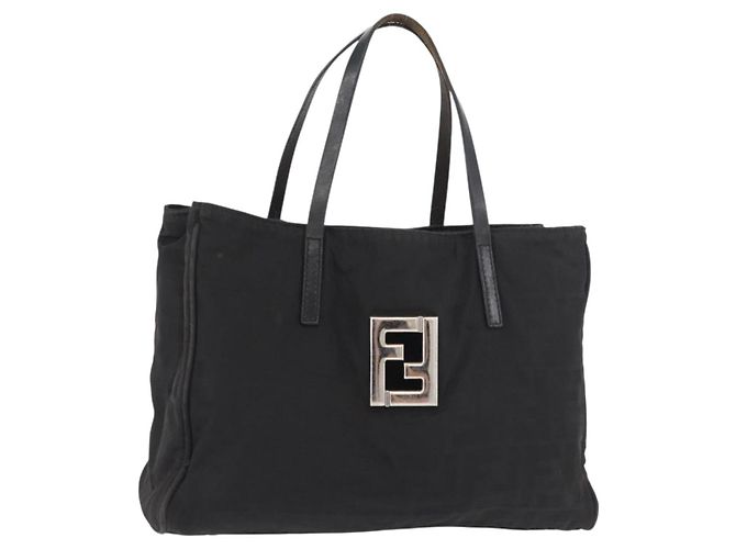 FENDI Zucca Canvas Handtasche Schwarz Silber Auth 182080