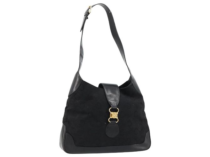 Céline Borsa a tracolla CELINE C Sulky in tela nero e oro Auth 183439 D'oro