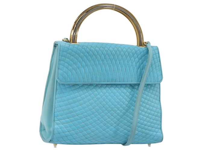 Bolsa BALLY de couro 2way Azul claro Ouro Auth bs35393 Dourado