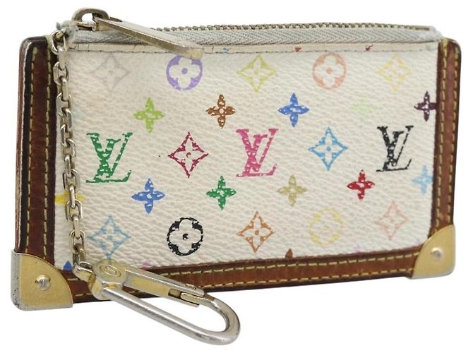 LOUIS VUITTON Pochette Cles Monogram Multicolor White M92655 Auth 183733 Blanc