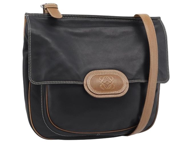 Bolsa de ombro LOEWE em couro preto prata Auth ka4560A
