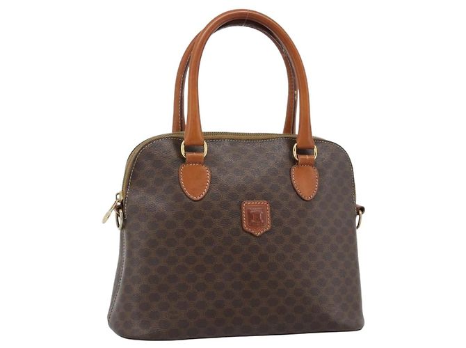 Céline Bolsa CELINE Macadam Canvas PVC Couro 2way Marrom Ouro Auth 183051 Dourado