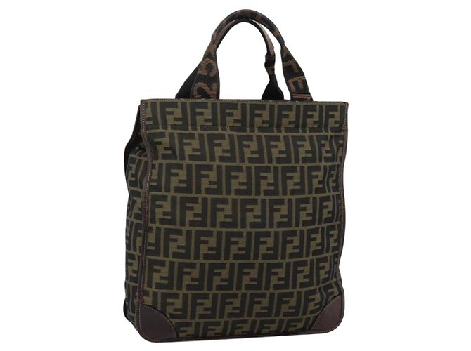 FENDI Zucca Canvas Handtasche Schwarz Braun Authentisch 183655