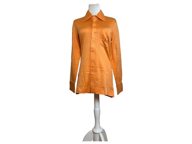 Céline Camicia in cotone vintage Celine Arancione Bottoni argento M