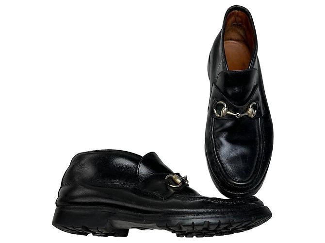 Mocassini Vintage Gucci in pelle nera e argento EU40.5 Nero