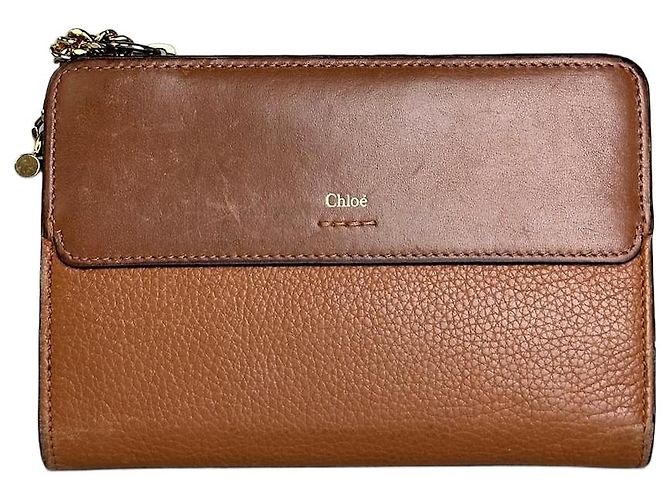 Chloé Vintage Chloe Pebbled Leather Wallet Tan Gold Camel