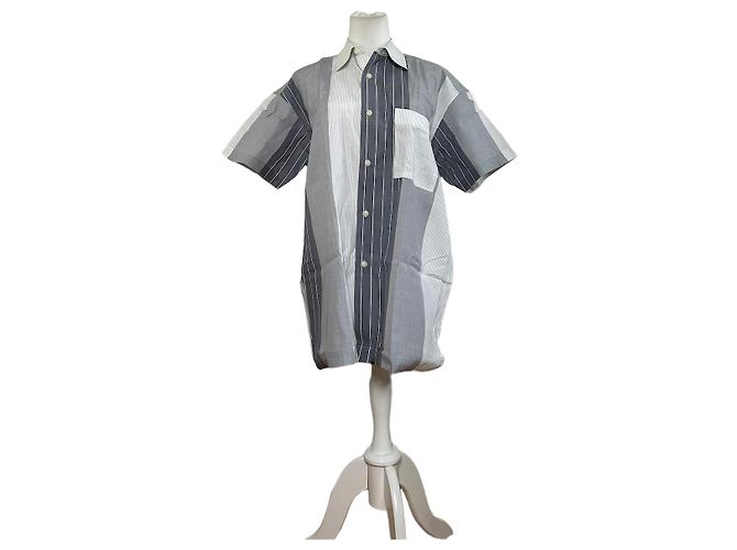 Camicia in cotone a righe vintage Issey Miyake Grigio Bianco M