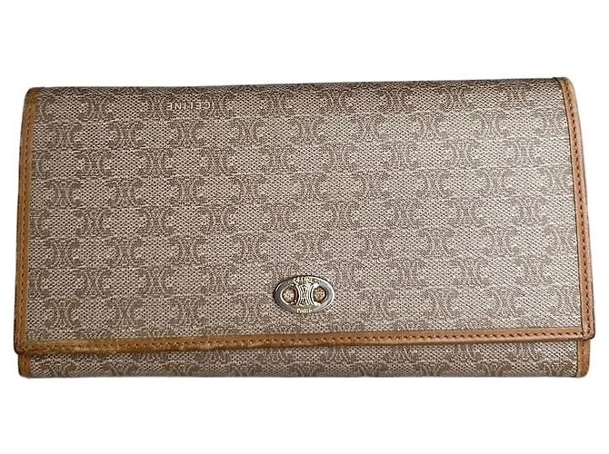 Céline Vintage Celine Macadam Canvas Wallet Beige Tan