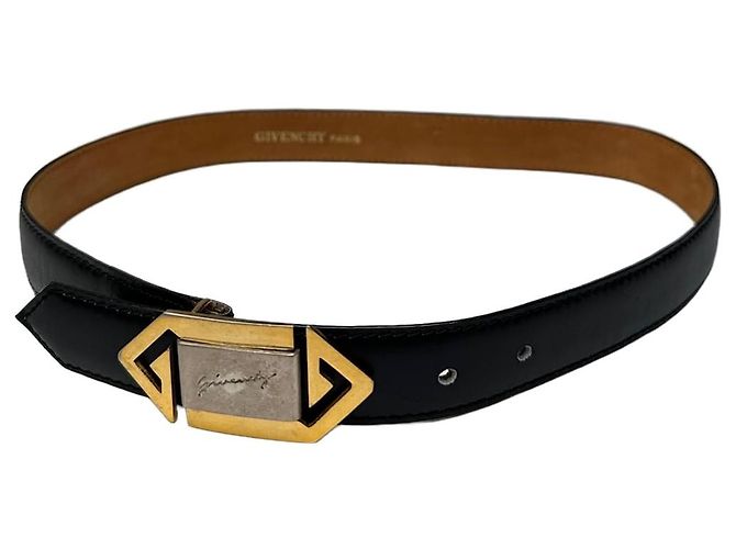 Vintage Givenchy Ledergürtel mit 4G-Logo Schwarz Gold