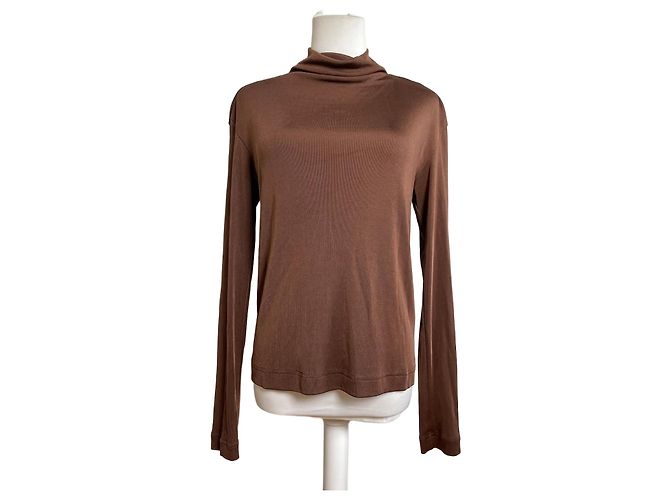 Vintage Issey Miyake Plisierter Rollkragenpullover Braun M