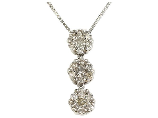 Autre Marque Collar de oro blanco de 14K con diamante Dorado