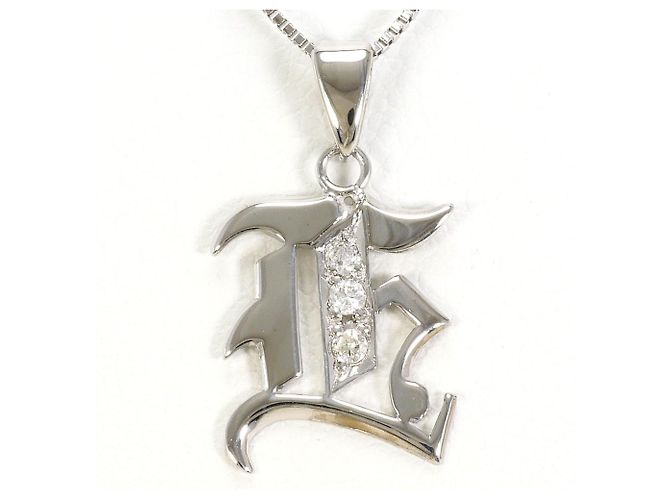Autre Marque Collar de oro blanco de 14K con diamante Dorado