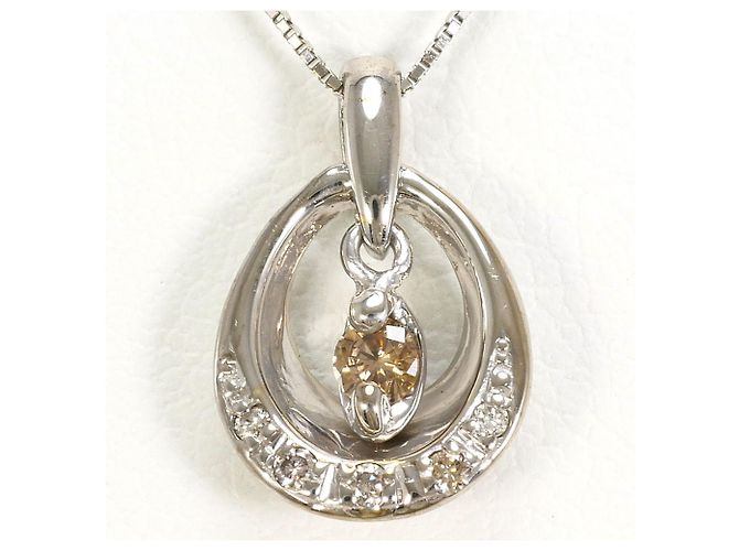 Autre Marque Collar de oro blanco de 10K con diamantes marrones y blancos Castaño Dorado