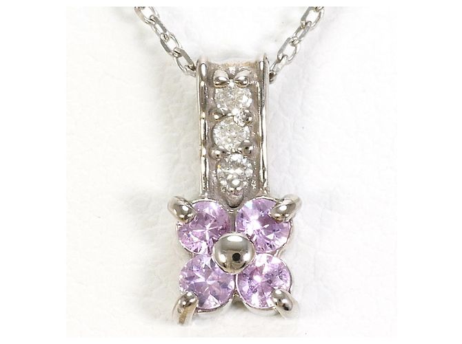 Autre Marque Collar de oro blanco de 14K con zafiro rosa y diamante Dorado
