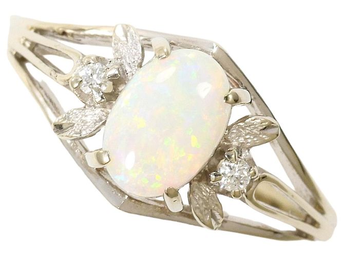 Autre Marque 14K Weißgold-Ring mit Opal und Diamant Golden
