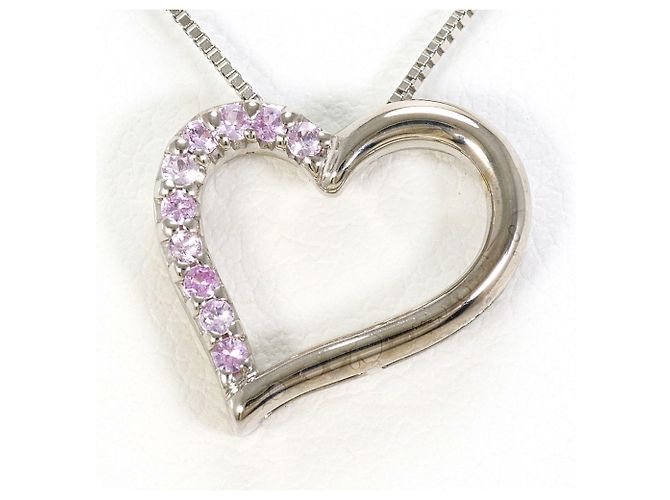 Autre Marque Collar de oro blanco de 14K con zafiro rosa Dorado