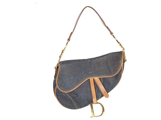 Dior Saddle Bag em jeans azul e couro Marrom