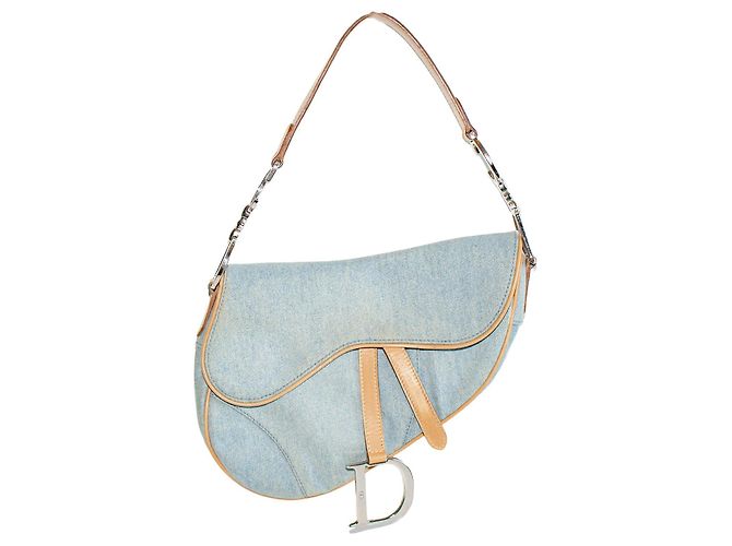 Dior Saddle Borsa in Denim Azzurro Chiaro e Pelle Blu Beige 