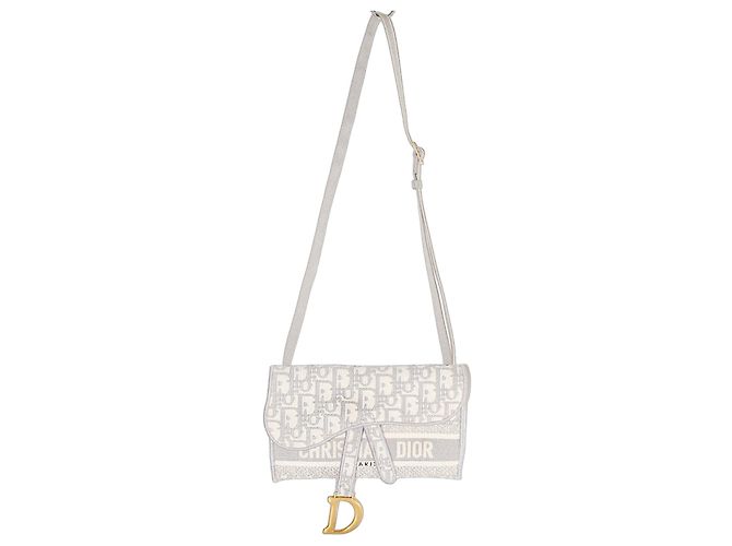 Bolsa Dior Saddle em lona Dior Oblique Bege Cinza