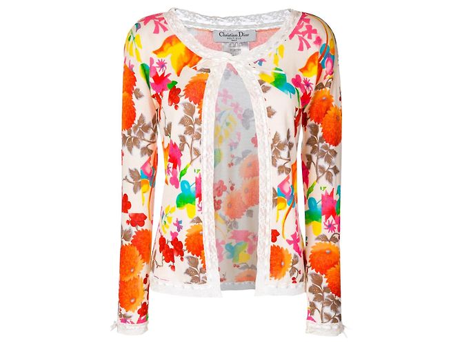 Christian Dior Strickjacke mit Blumenmuster und Spitze