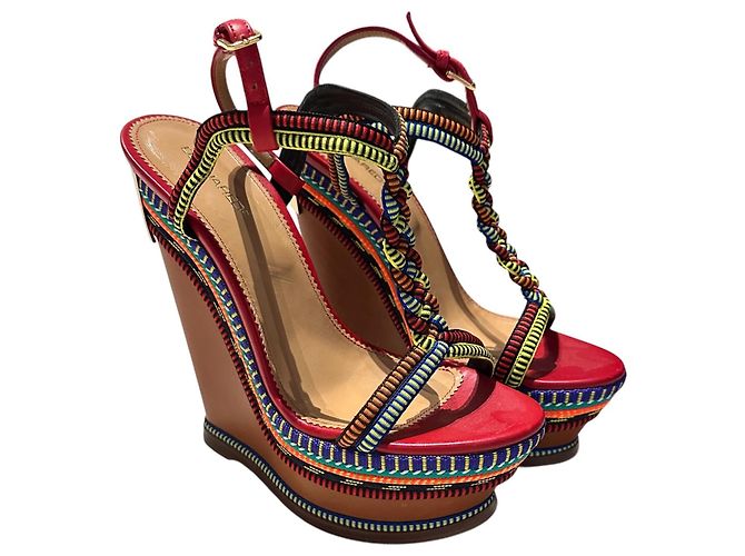 Dsquared2 Sandales compensées en cuir rouge Marron Multicolore Bijouterie dorée